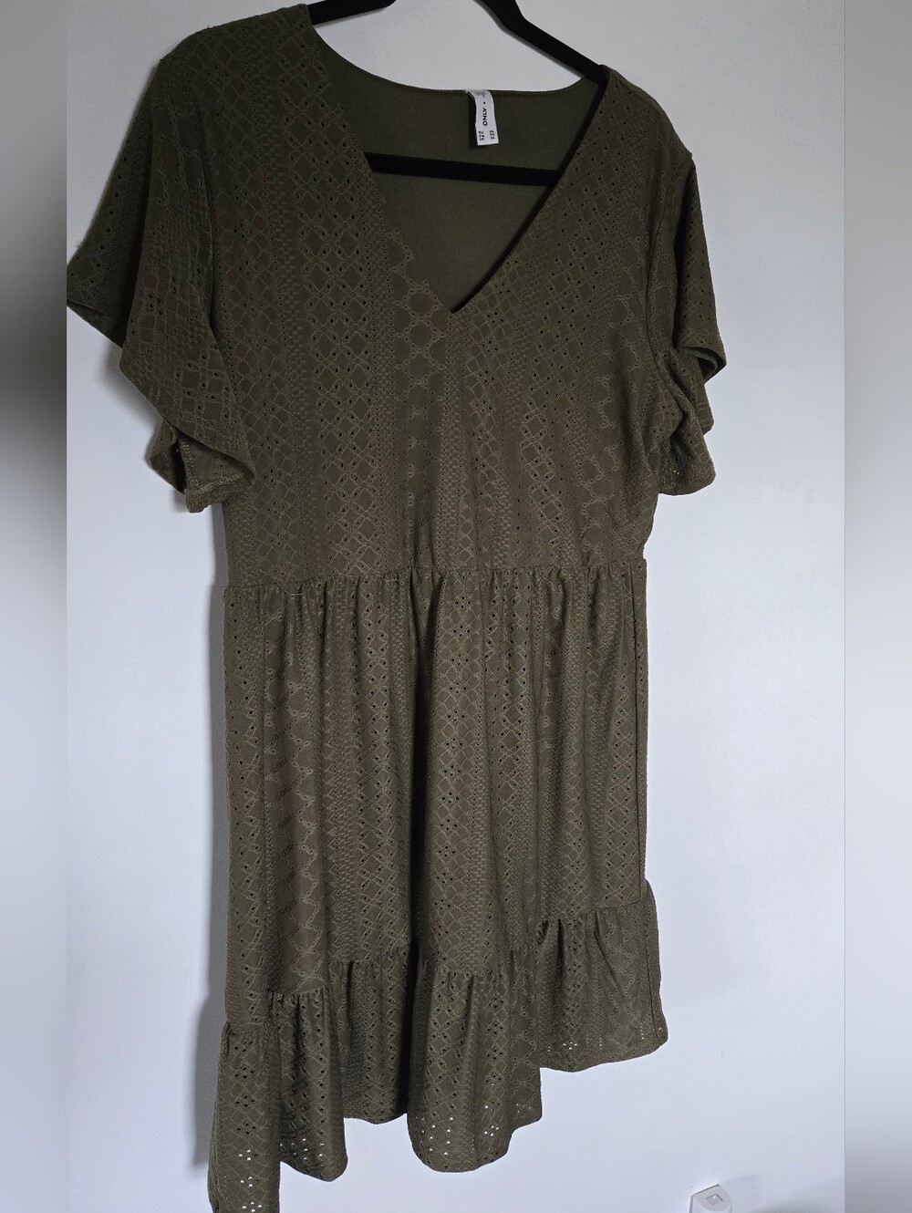 Only Olive Eyelet V-Neck Dress